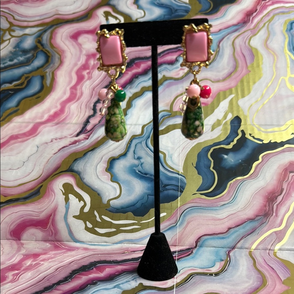 Elegant Pink and Green Dangle Earrings
